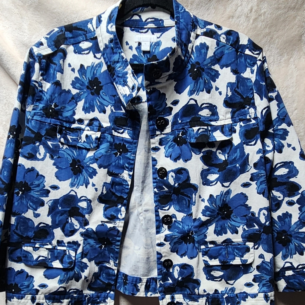 Charter Club Womens XLarge White and Blue Patterned Jacket